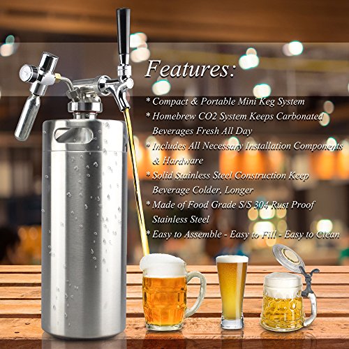 Stainless Steel Portable Keg Dispenser with CO2 Regulator (128oz) V3887
