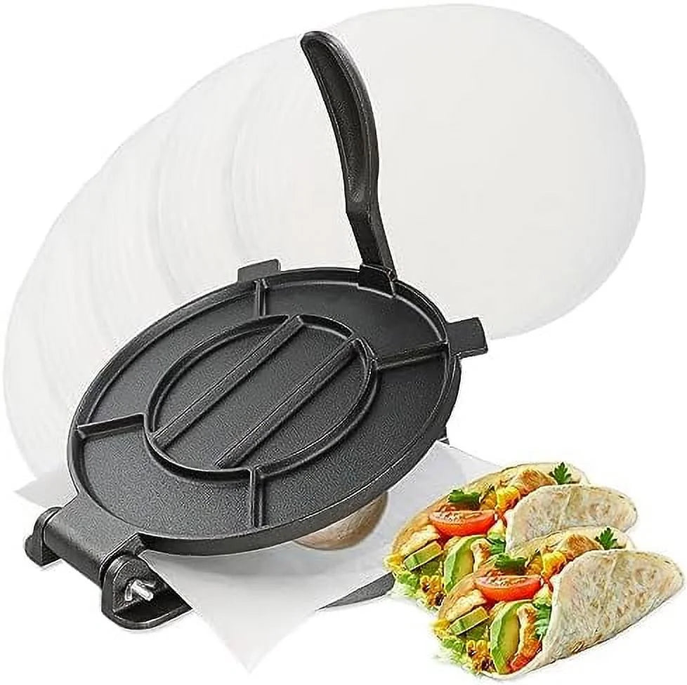 Cast Iron Tortilla Press 10 Inch with 100 Cooking Sheets T3027