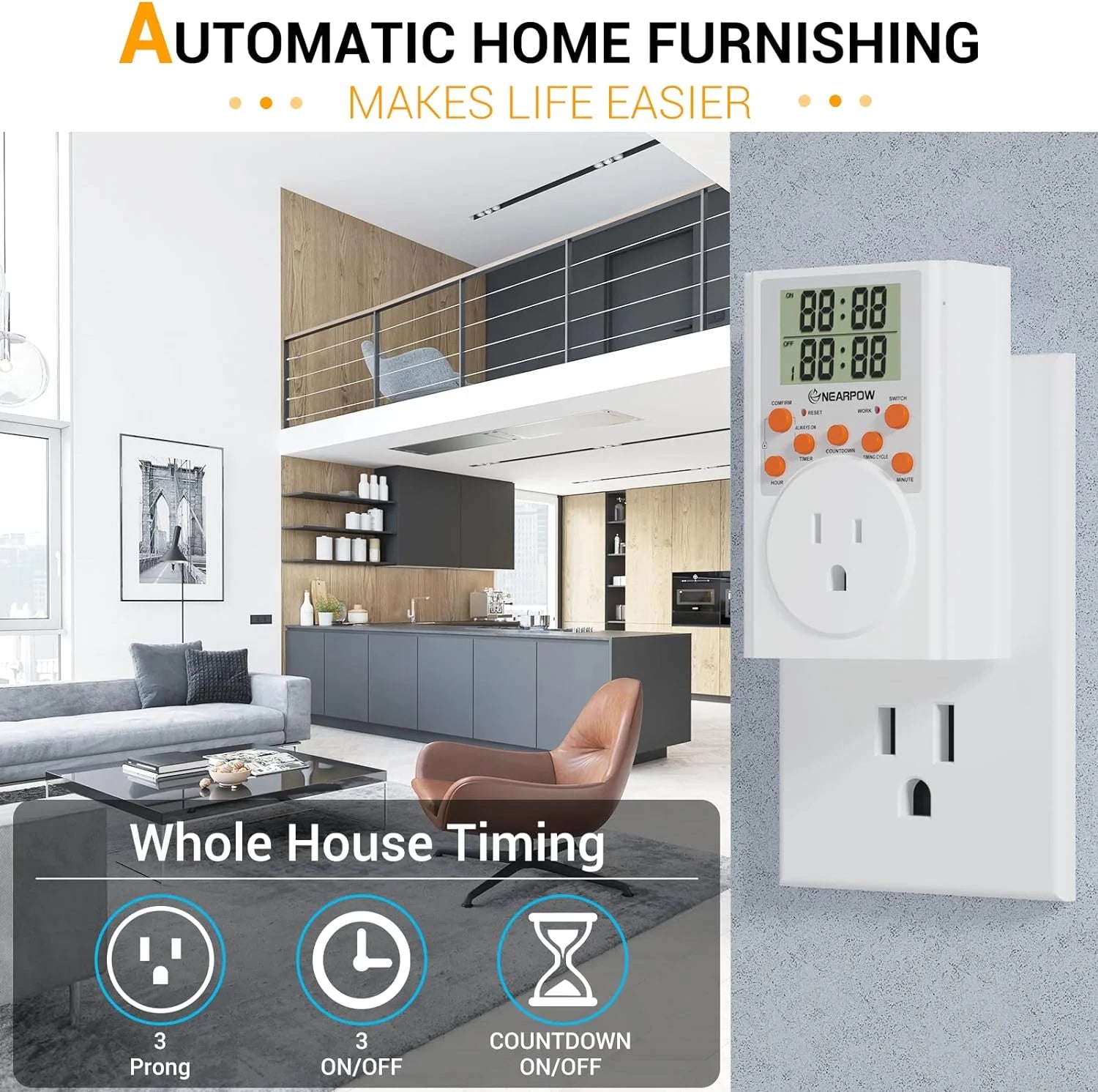 Programmable Plug-in Digital Timer Switch with 3-Prong Outlet Z423