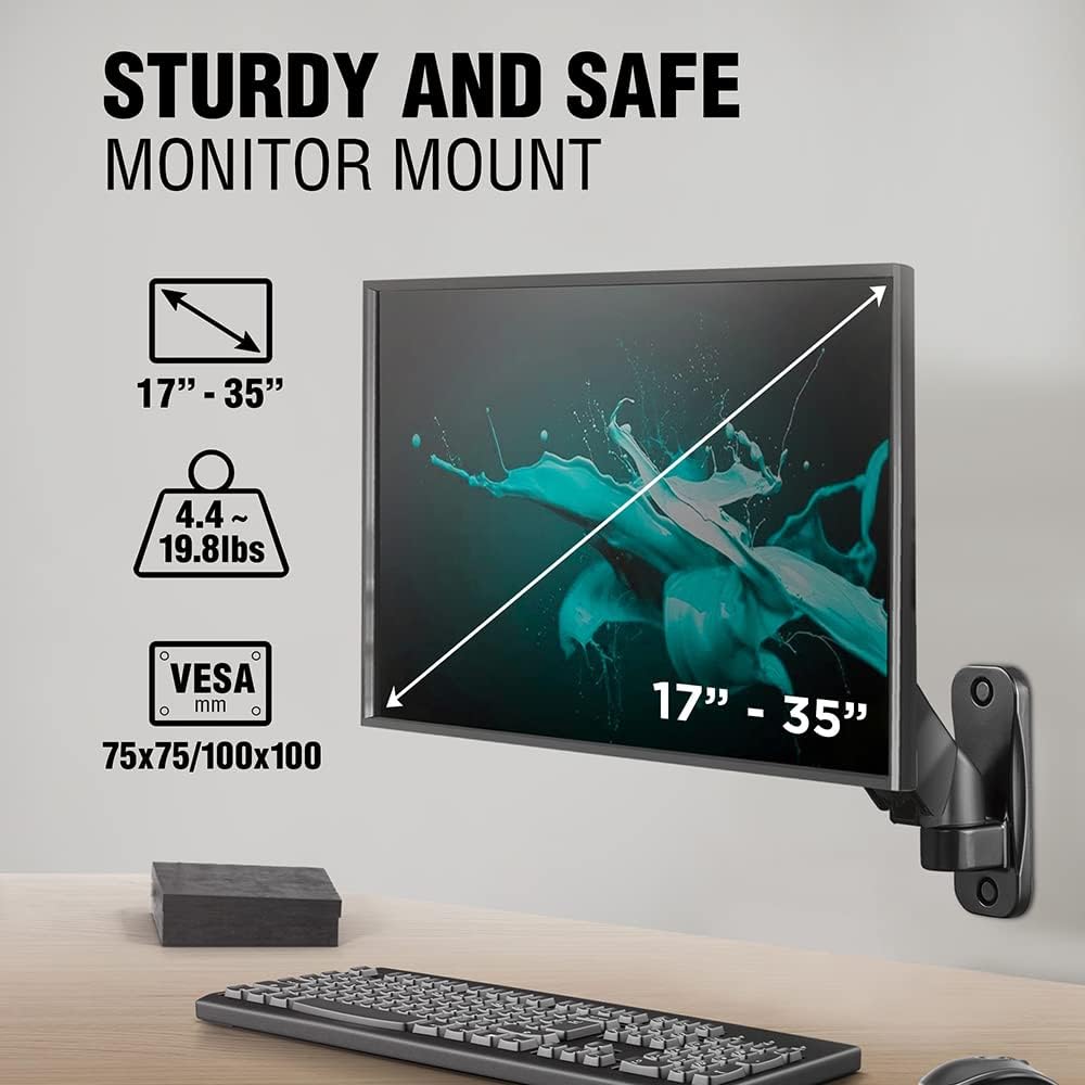 Full Motion Swivel Monitor Wall Mount Stand for 17 to 35 Inch Displays, Black D4277