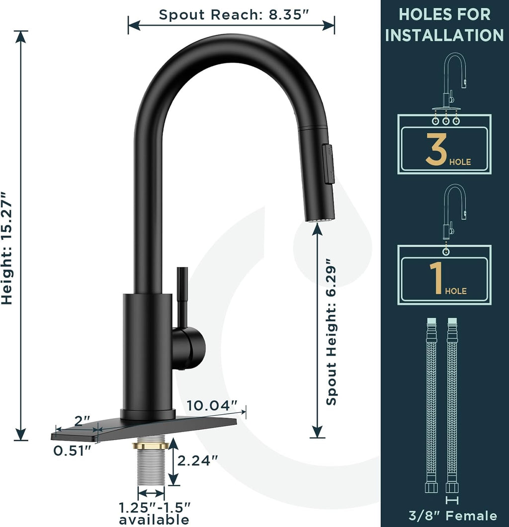 Black Kitchen Faucet with Pull Down Sprayer, Matte Black, High Arc Spout Z917