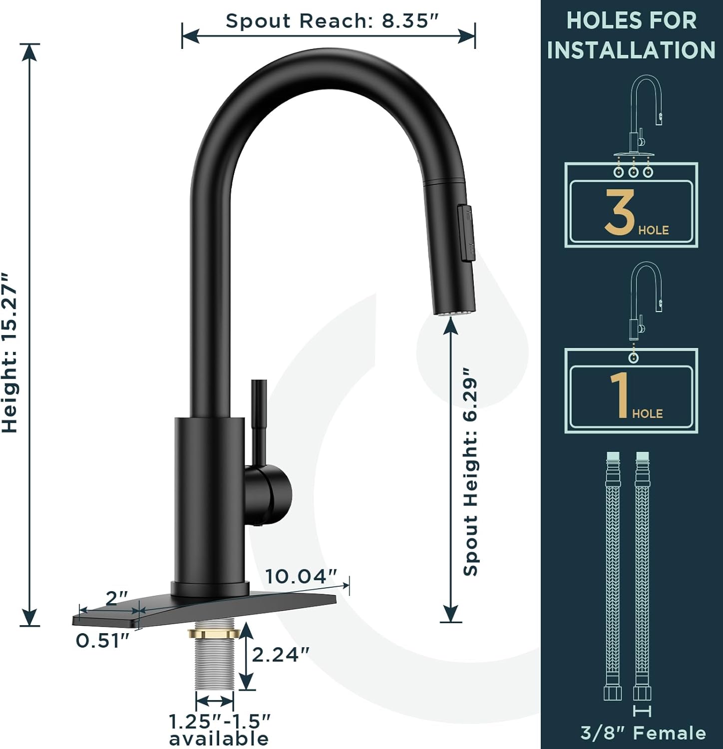 Black Kitchen Faucet with Pull Down Sprayer, Matte Black, High Arc Spout Z917