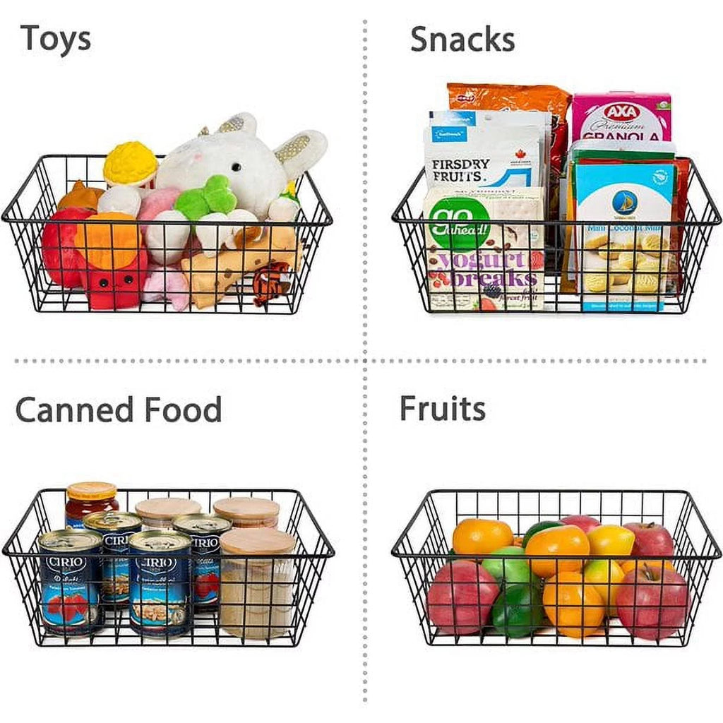 Metal Wire Storage Baskets with Handles, 4 Pack, Black R834