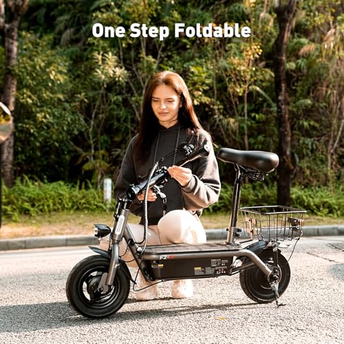 Electric Scooter with Seat, Long Range, Adjustable Handlebar, Dual Suspension J439