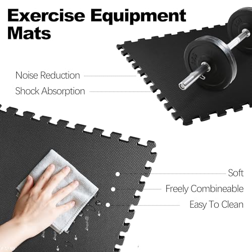 1" Thick EVA Interlocking Foam Gym Flooring Mat, 6 Tiles, Black M5857