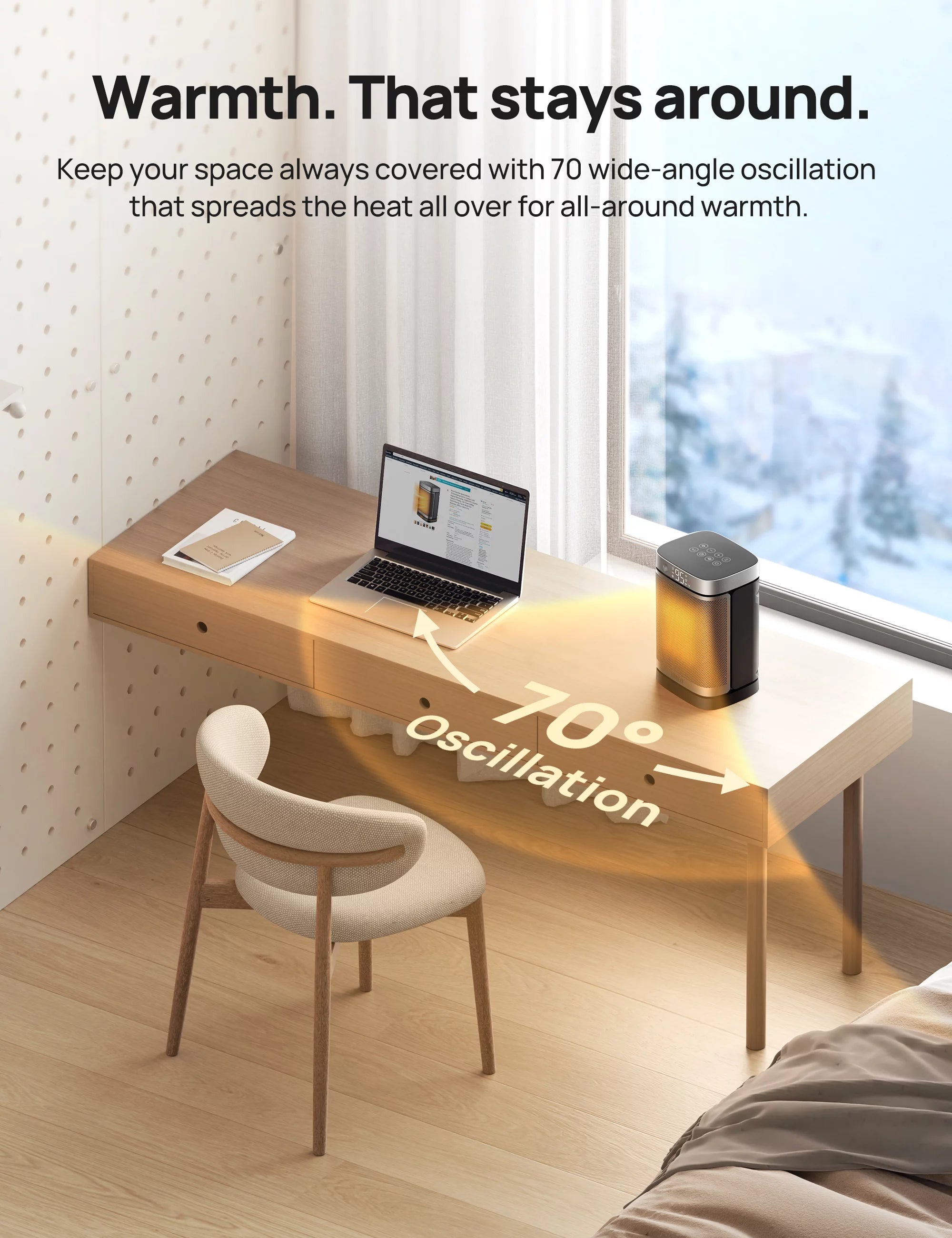 Space Heater with Motion Sensor, 1500W Oscillating, Digital Thermostat, Remote Control C211