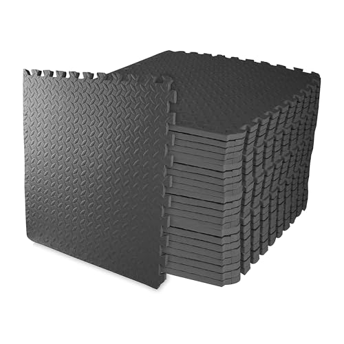 1" Thick EVA Interlocking Foam Gym Flooring Mat, 6 Tiles, Black M5857