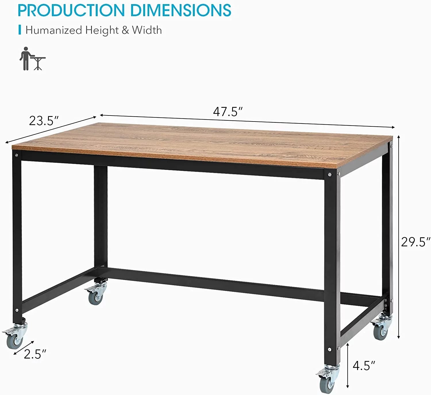 Rolling Computer Desk with 4 Smooth Wheels J628836