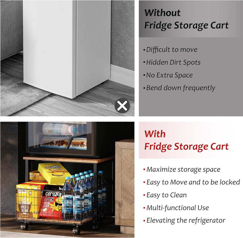 Mini Fridge Stand with Storage, 4 Lockable Wheels P665465