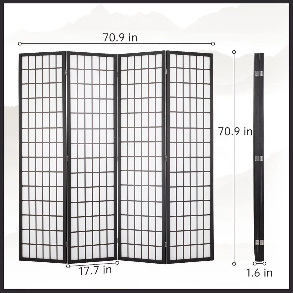 4 Panel Wood Room Divider Folding Privacy Screen 71" Tall Portable Partition S9377