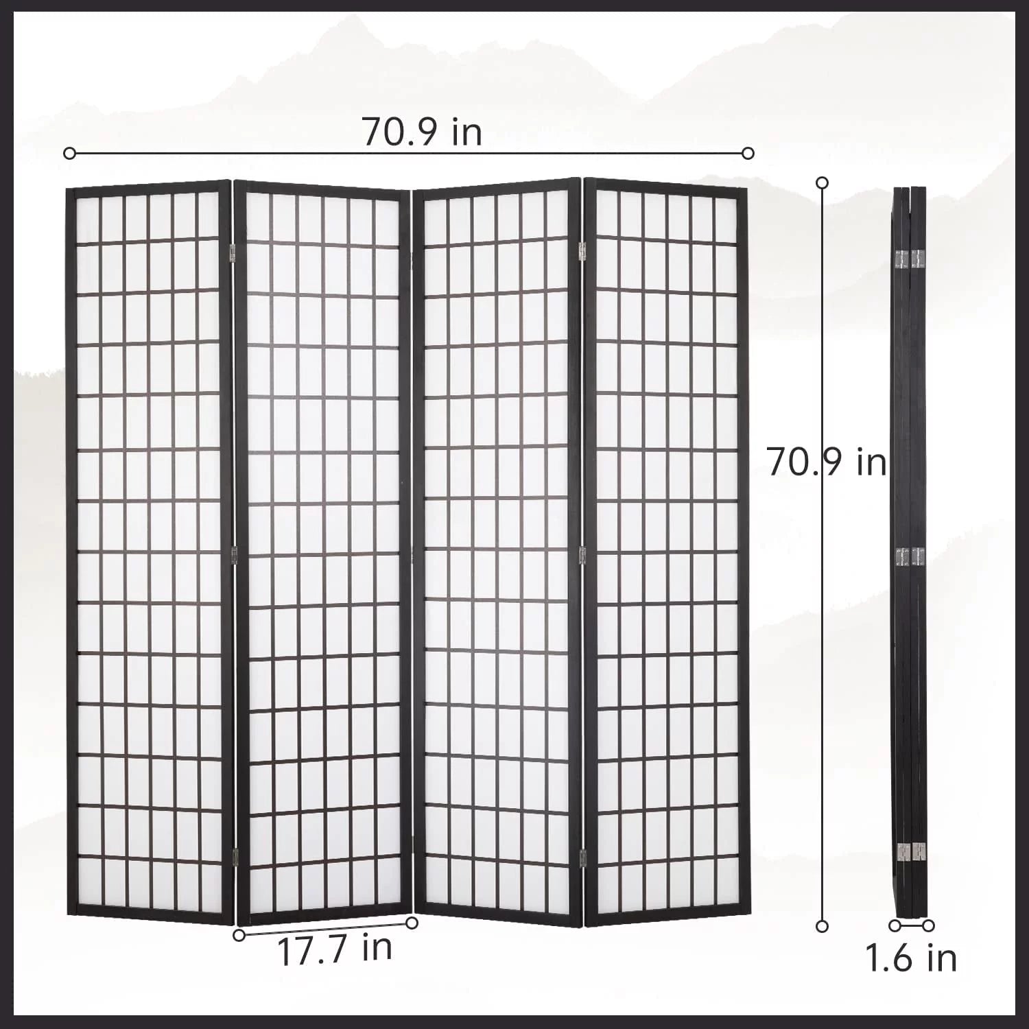 4 Panel Wood Room Divider Folding Privacy Screen 71" Tall Portable Partition S9377