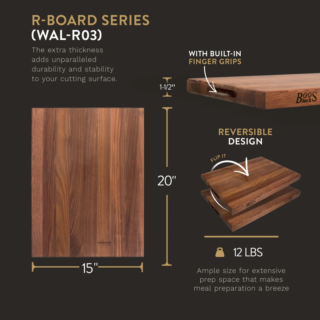 Walnut Wood Edge Grain Reversible Cutting Board, 20" x 15" x 1.5" C158167