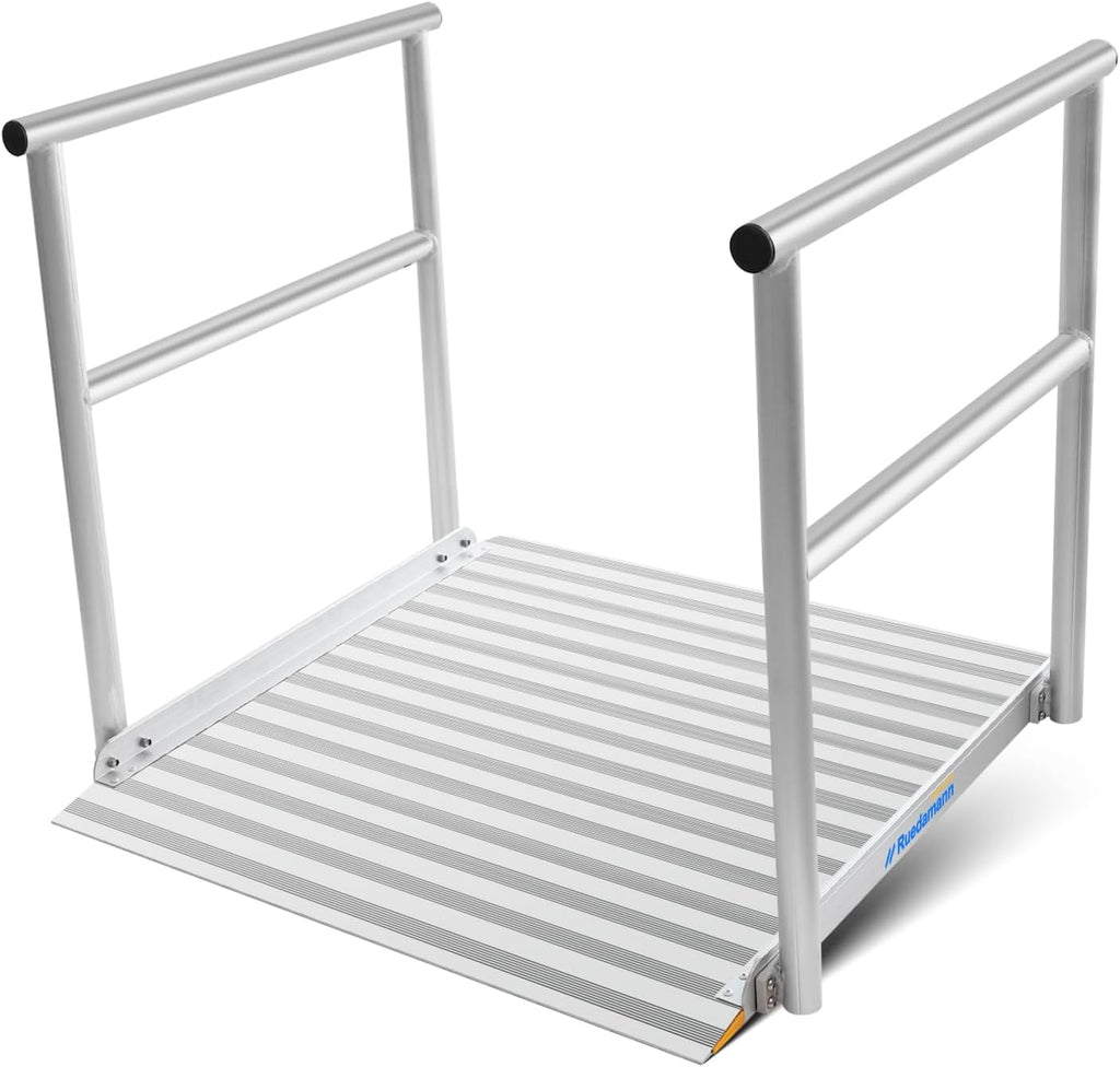 Ruedamann 3'L x 36" W Aluminum Wheelchair Ramp with Handrails, 600 Lbs Capacity Threshold Ramp for Home Steps Stairs Curbs, Non-Slip Access Ramp, Doorway Ramp for Wheelchairs Scooters Carts Walkers