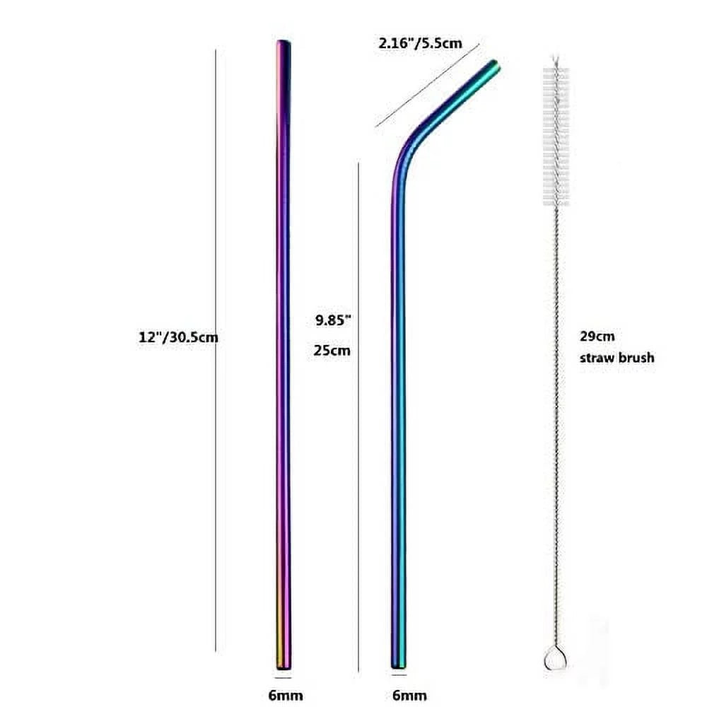 12 Inch Reusable Stainless Steel Straws with Silicone Tips and Cleaning Brush M303862