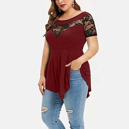 Women's Summer Casual Floral Lace Short Sleeve Blouse W6043