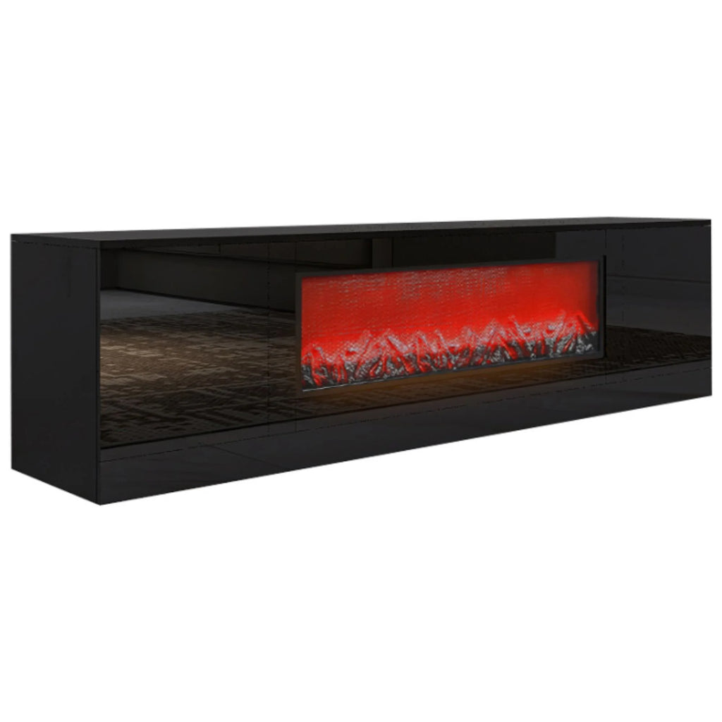 Electric Fireplace TV Stand with Wood Texture, High Glossy Finish Y488