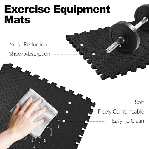 1" Thick EVA Interlocking Foam Gym Flooring Mat, 6 Tiles, Black M5857