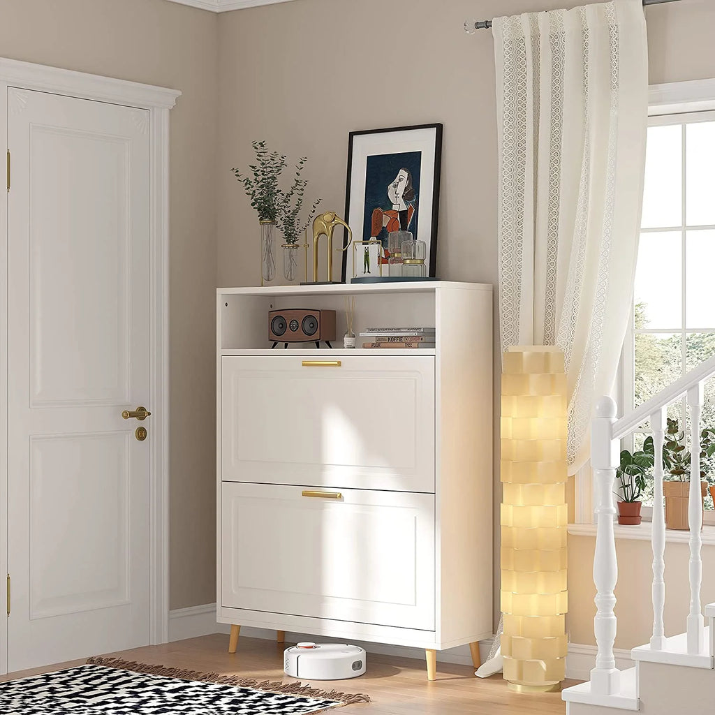 Slim Shoe Cabinet with 2 Flip Drawers for Entryway D77765