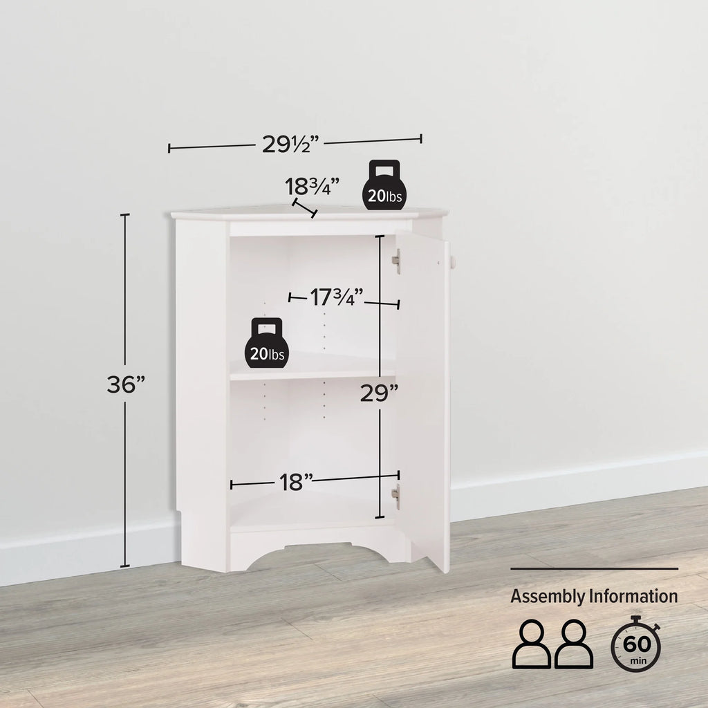 Corner Storage Cabinet with Doors, White C57073