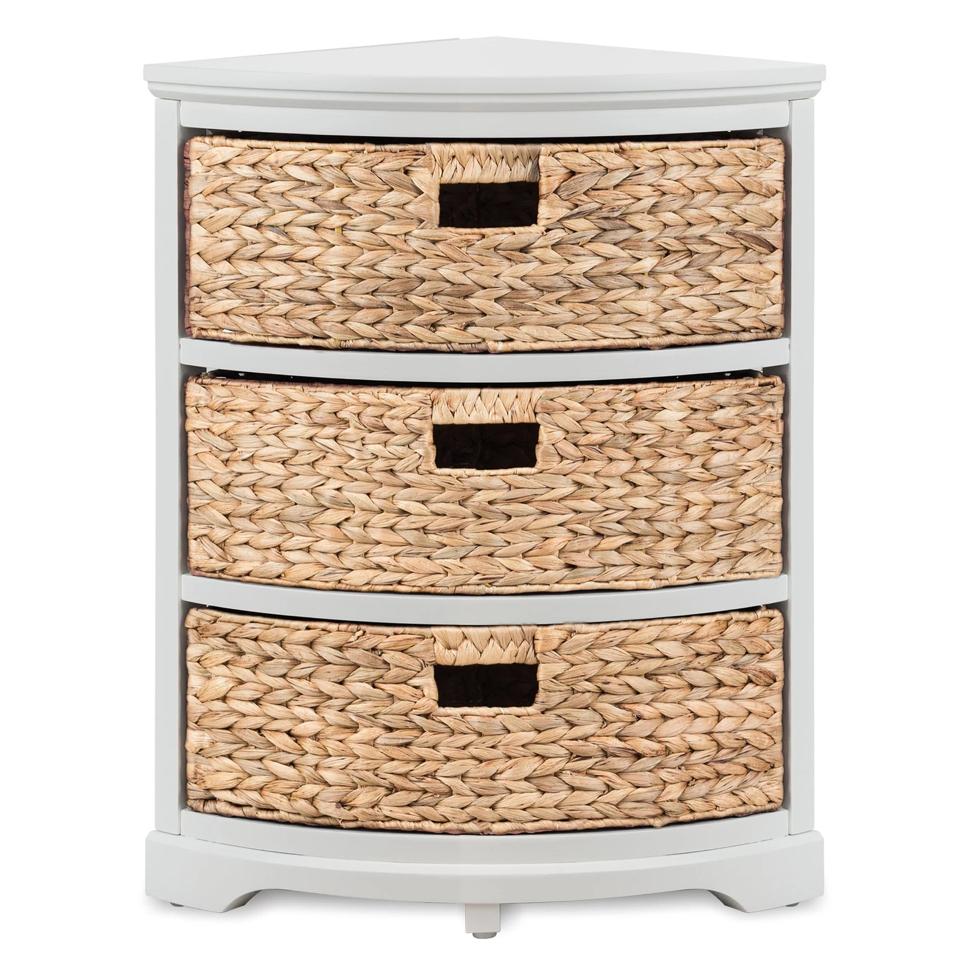 3 Tier Corner Storage Cabinet with 3 Wicker Baskets, White O675866