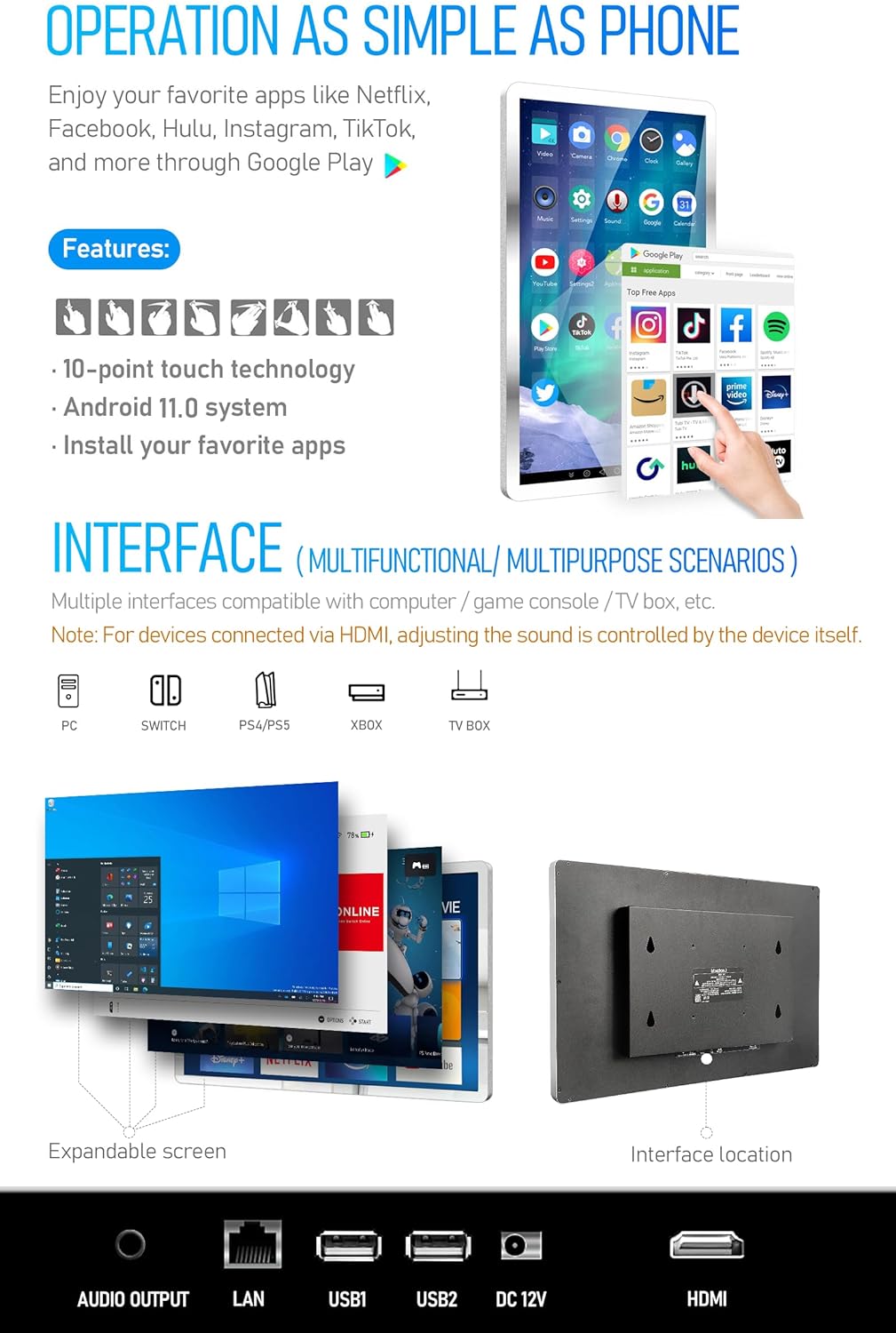 Smart Touchscreen Bathroom TV with 360° Rotation, Full HD 1080P J24487