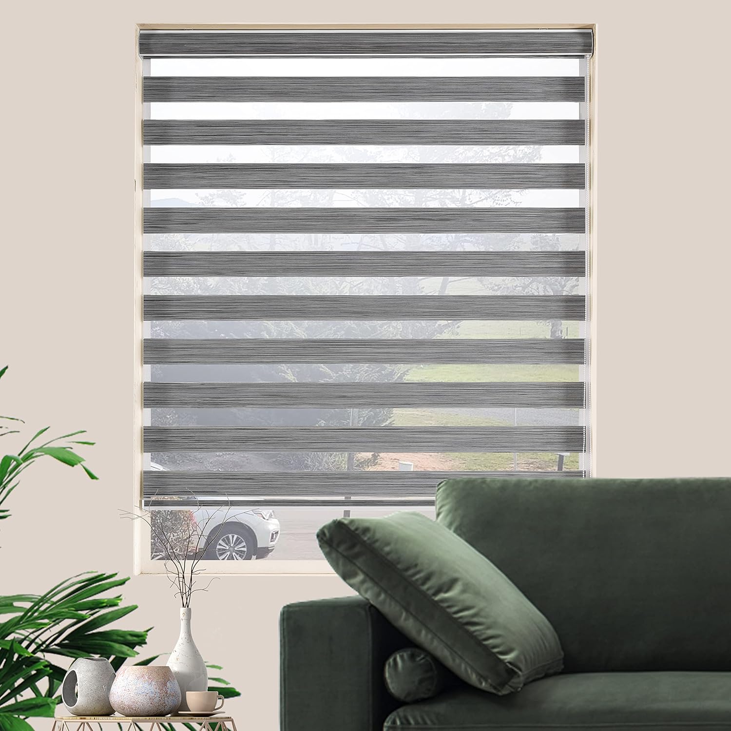 Custom Cut to Size,Zebra Shade Window Blinds Zebra Blinds for Windows Roll Blinds Day Night Blinds Roller Semi Shade Blinds Roller Sheer Shades Dual Layer Shade(Grey Color)