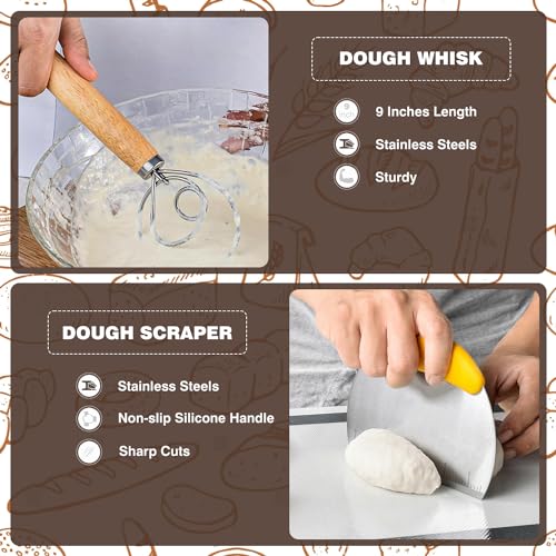 Bread Proofing Basket Set with Linen Liner, Dough Whisk, Scraper, and Basting Brush R25220
