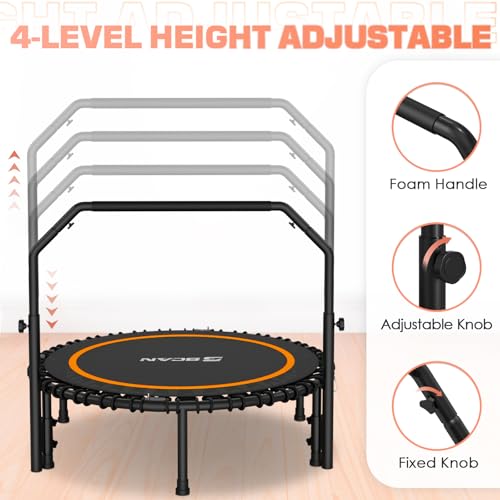 Foldable Mini Trampoline with Adjustable Foam Handle for Indoor Workout M8038