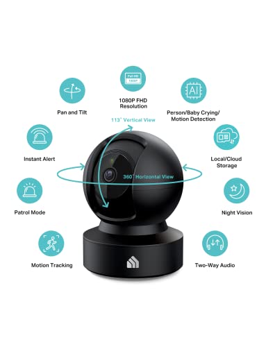 Indoor Pan/Tilt Smart Security Camera, 1080p HD with Night Vision and Motion Detection C1819