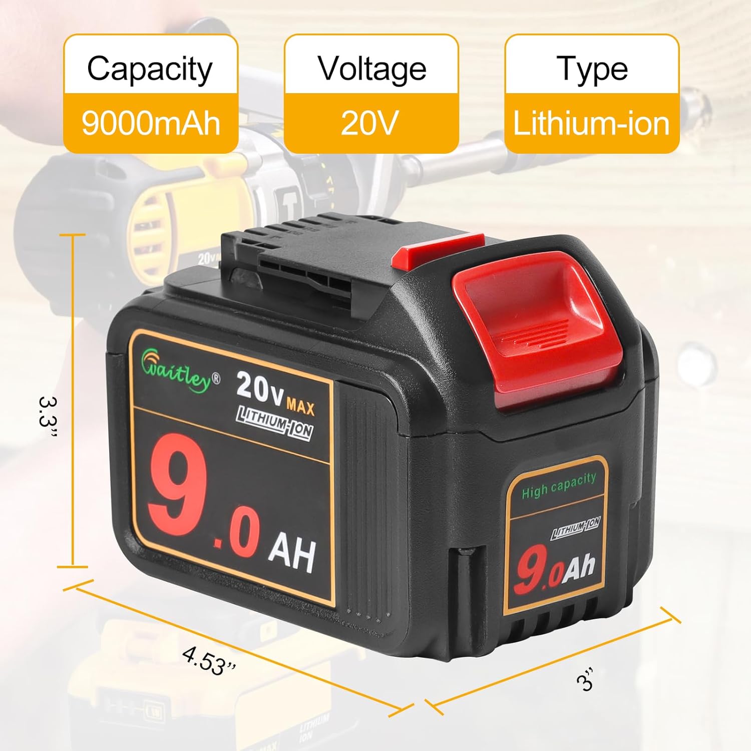 2 Pack 20V 9.0Ah Replacement Battery with LED Indicator for Cordless Power Tools C11472