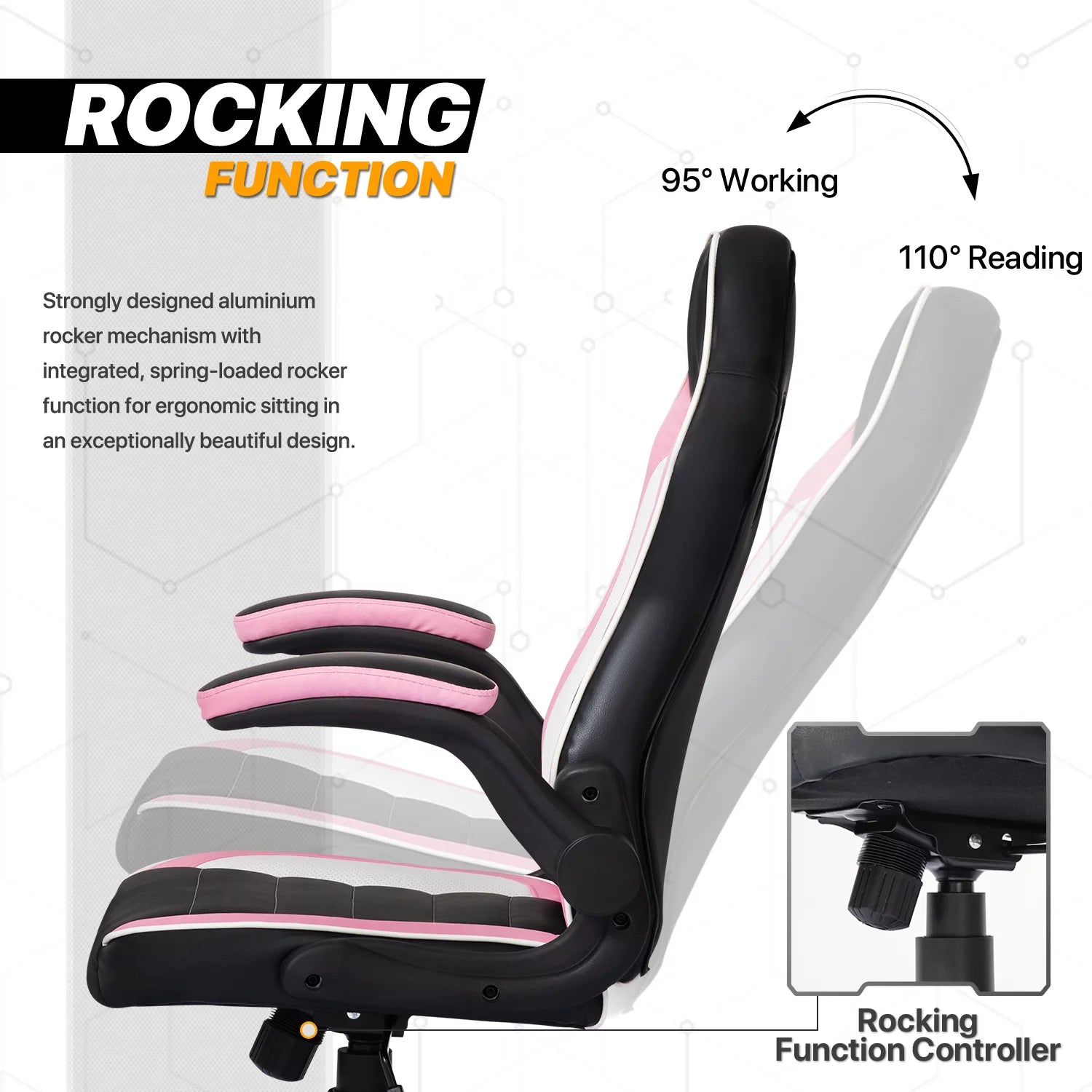 PU Leather Gaming Chair with Flip-Up Arms, Black/Pink J799741