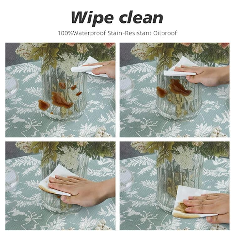 Round Vinyl Fitted Tablecloth with Flannel Backing and Elastic Edge I97146