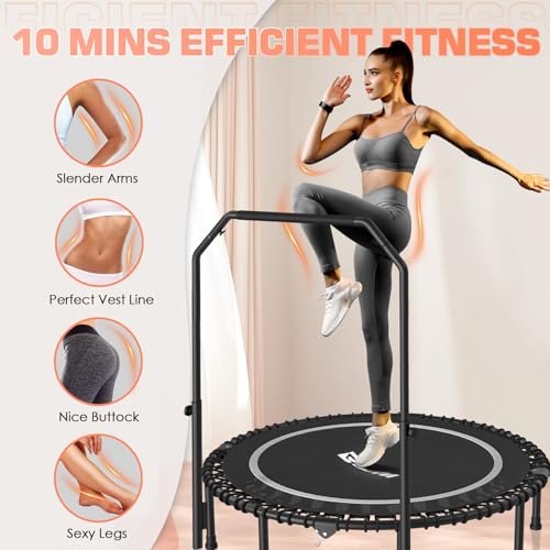 Foldable Mini Trampoline with Adjustable Foam Handle for Indoor Workout M8038