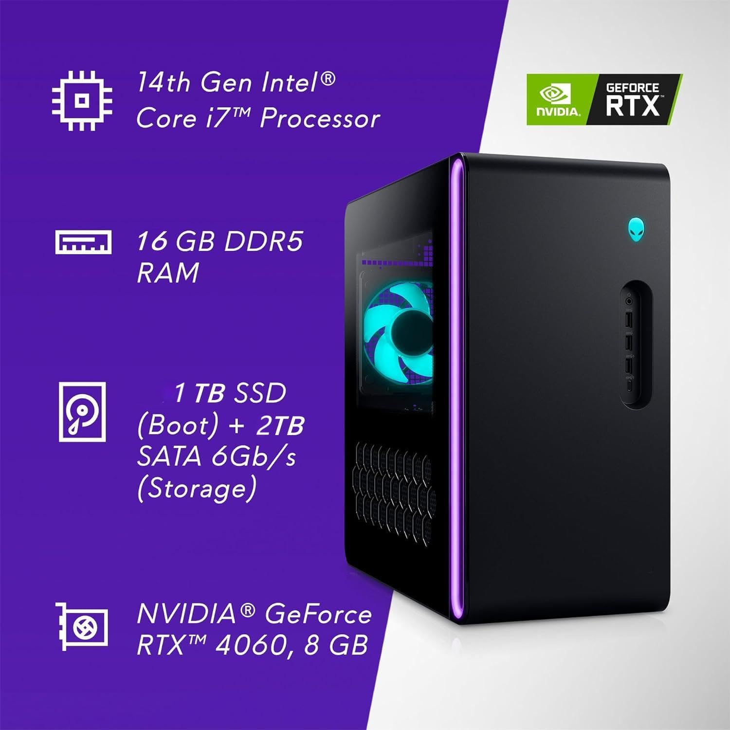 Gaming Desktop PC, Intel Core i7, RTX 4060, 16GB RAM, 1TB SSD H5536
