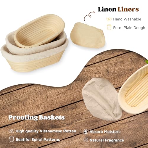 Bread Proofing Baskets Set of 3, Banneton Dough Proofing Bowls with Liners for Sourdough Baking E479
