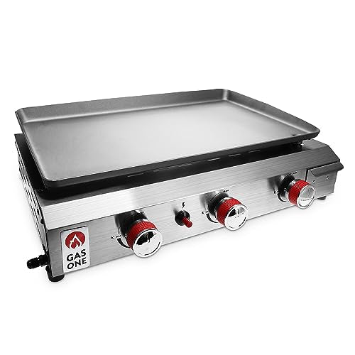 26 Inch Flat Top Gas Grill with 3 Burners, Propane, Stainless Steel Tabletop with Pre Season Griddle I61934