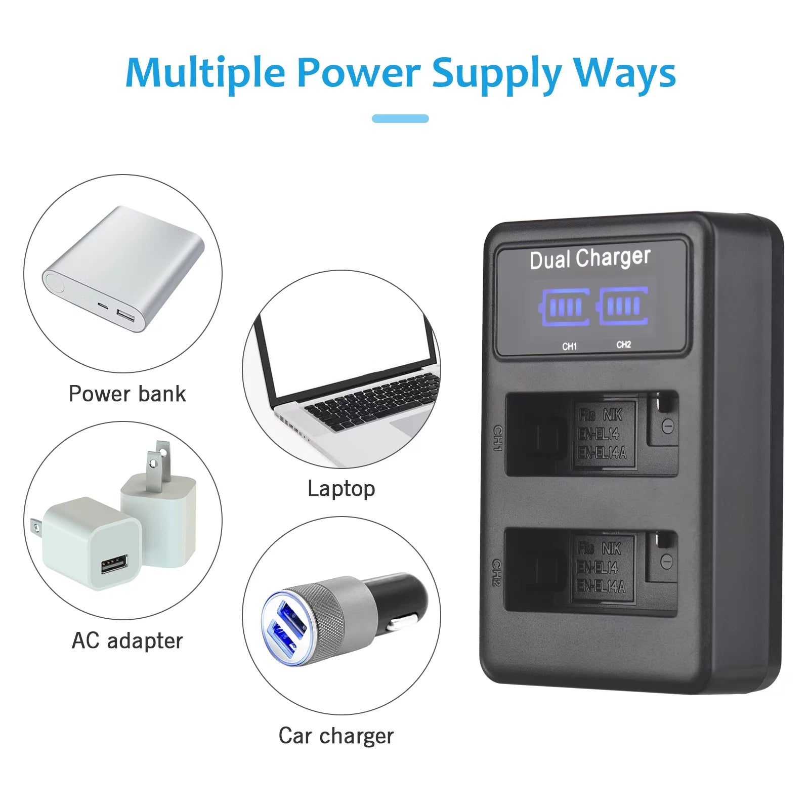 EN-EL14 Battery 2-Pack with USB Dual Channel Charger T7148