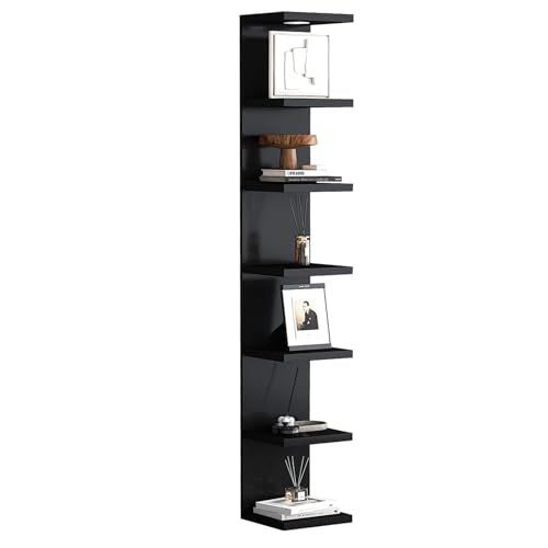 Versatile 7 Tier Wall Shelf Unit,Black Lack Wall Shelf,Display Floating Shelf with LED Remote Control Light