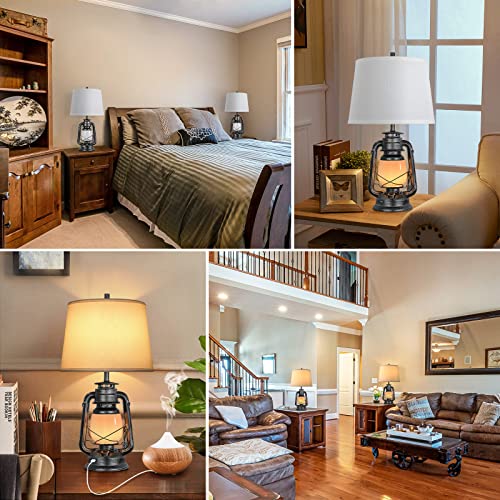 Farmhouse Table Lamps, 3-Way Dimmable Touch with USB Port, Night Light, White R877146