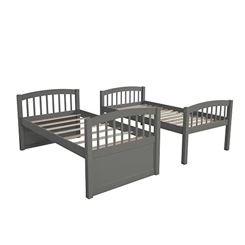 Twin Over Twin Bunk Bed with Storage Drawers and Trundle, Solid Wood Frame F2716