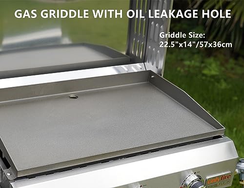 Portable Propane Gas Griddle 3-Burner with Foldable Cart and Side Table, Flat Top Grill Stove with Lid N3550