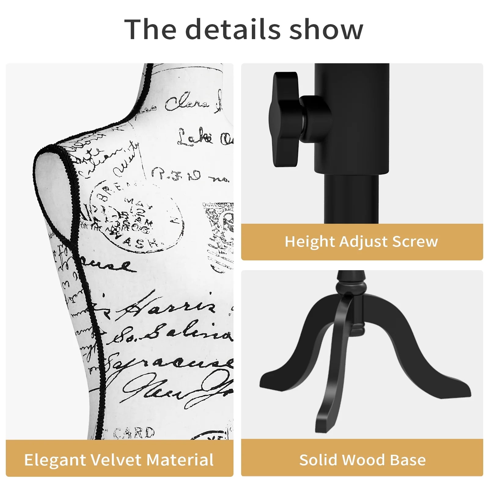 Dress Form Mannequin Body Torso with Wooden Tripod Base Stand Y5677