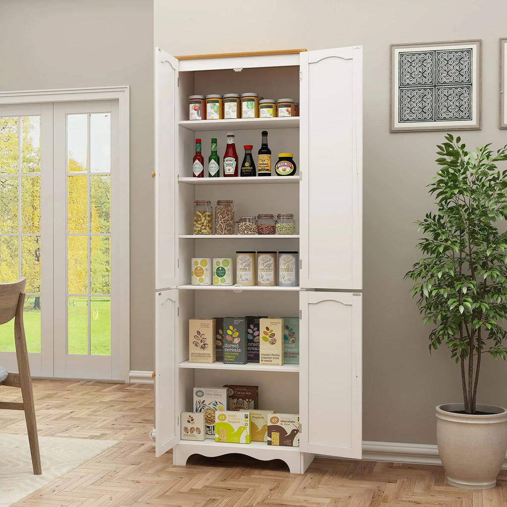 72" Tall Kitchen Pantry Cabinet with 4 Doors and 2 Adjustable Shelves, White and Honey X688073
