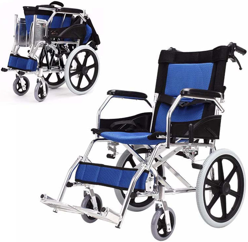 Lightweight Transport Wheelchair with Handbrakes, Folding Transport Chair for Adults with Swing-Away Footrest,Foldable Wheel Chair and Lightweight Folding Wheelchair for Storage and Travel,16 in Rear