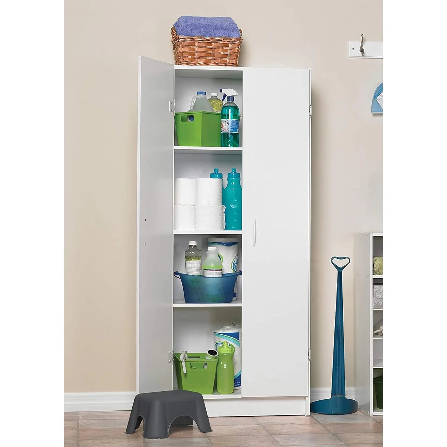 Pantry Cabinet with 2 Doors and Adjustable Shelves, White Q526