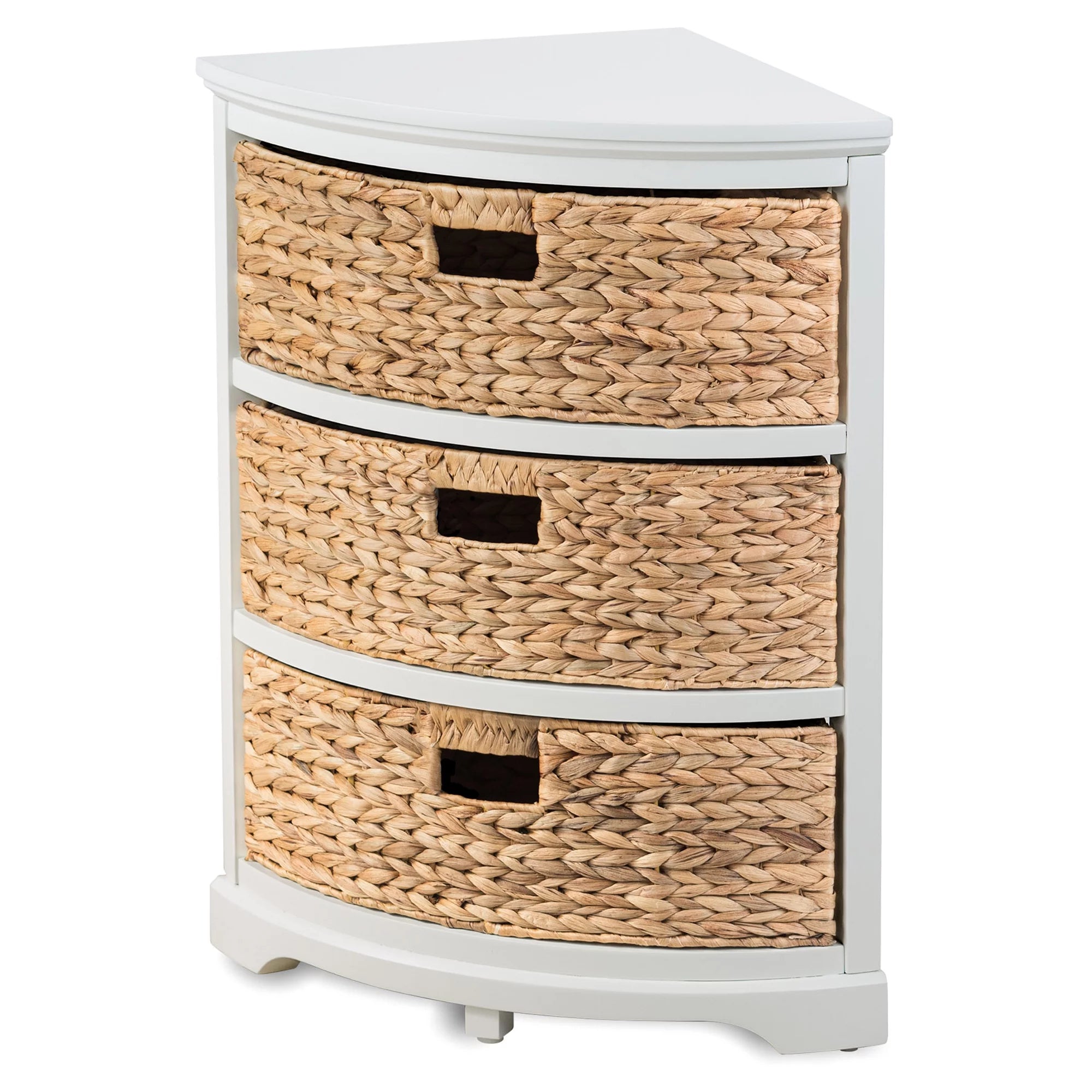 3 Tier Corner Storage Cabinet with 3 Wicker Baskets, White O675866