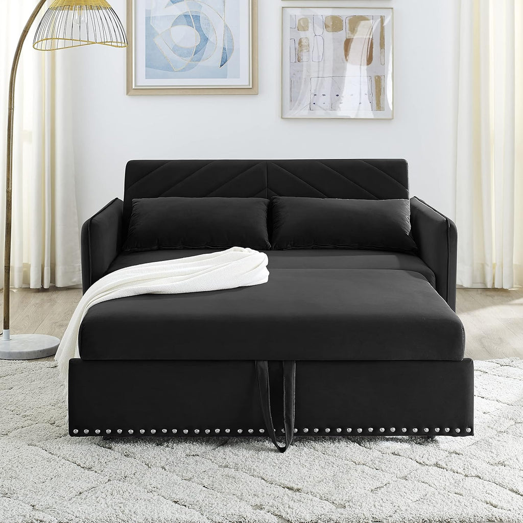 Convertible 3-in-1 Velvet Loveseat Sleeper Sofa with Pull Out Bed S614674