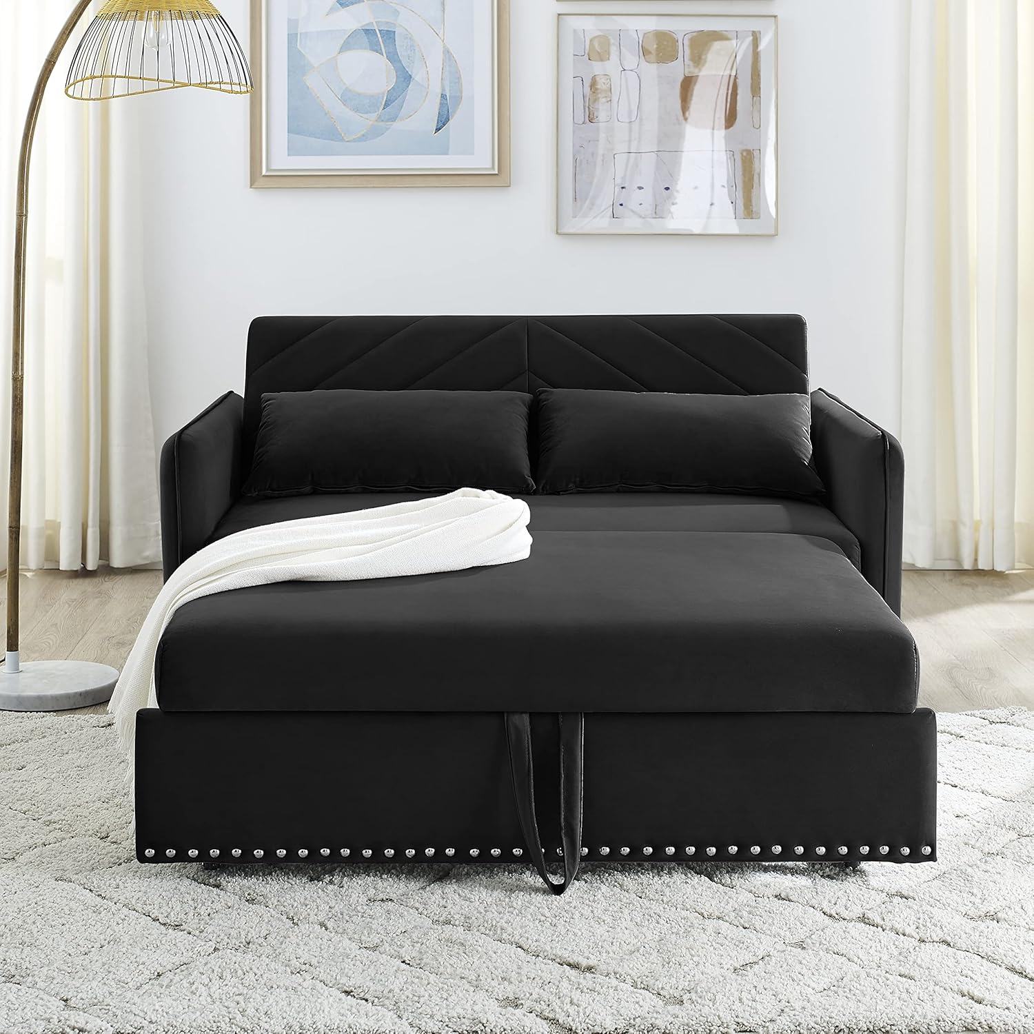 Convertible 3-in-1 Velvet Loveseat Sleeper Sofa with Pull Out Bed S614674