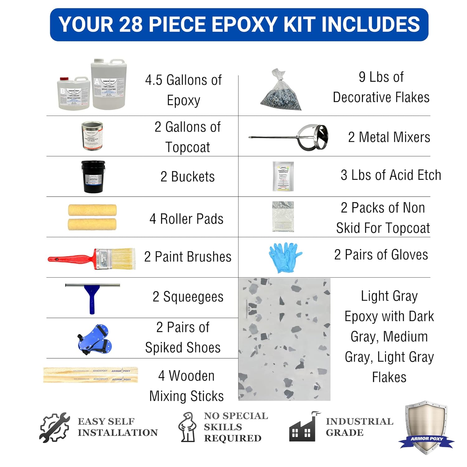 Garage Floor Epoxy Kit, 28-Pc, 900 Sq Ft, Light Gray Y403341
