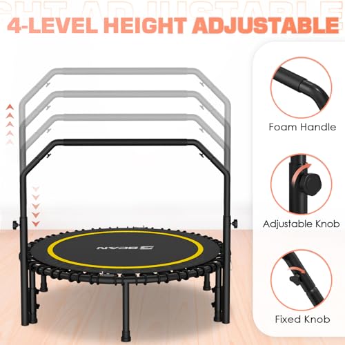 Foldable Mini Trampoline with Adjustable Foam Handle for Indoor Workout M8038